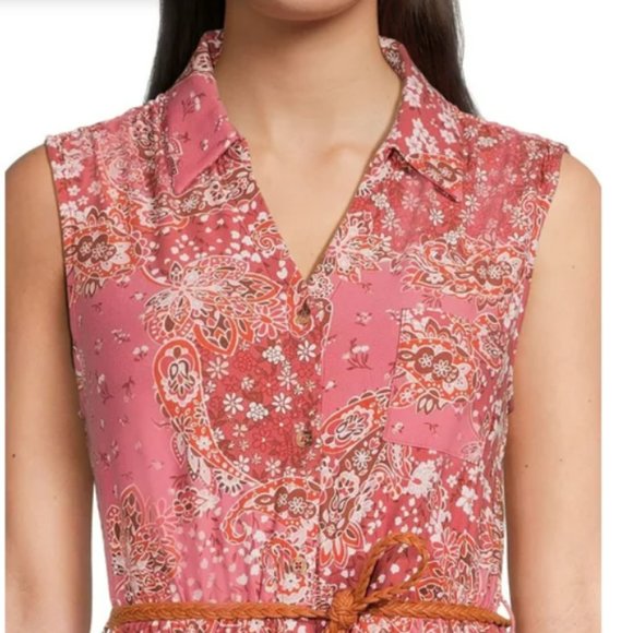 Asymmetrical Hem Flowy Dress Plus Size Floral Pastel Stretch w Belt glamour - Picture 4 of 16